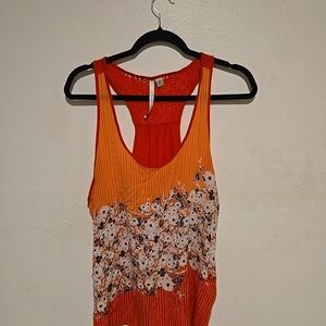 LC Lauren Conrad Orange Floral Tank Top